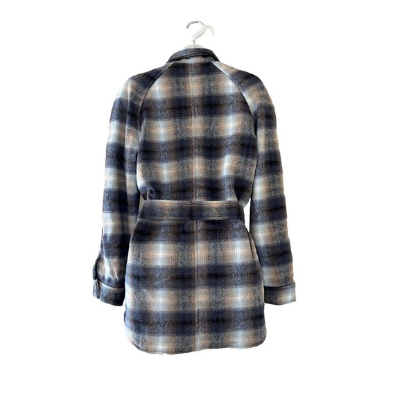 Rachel Zoe Womens Heavy Coat Wool Blend Brown & Gray Plaid W/Belt & Snap Buttons - Picture 2 of 9